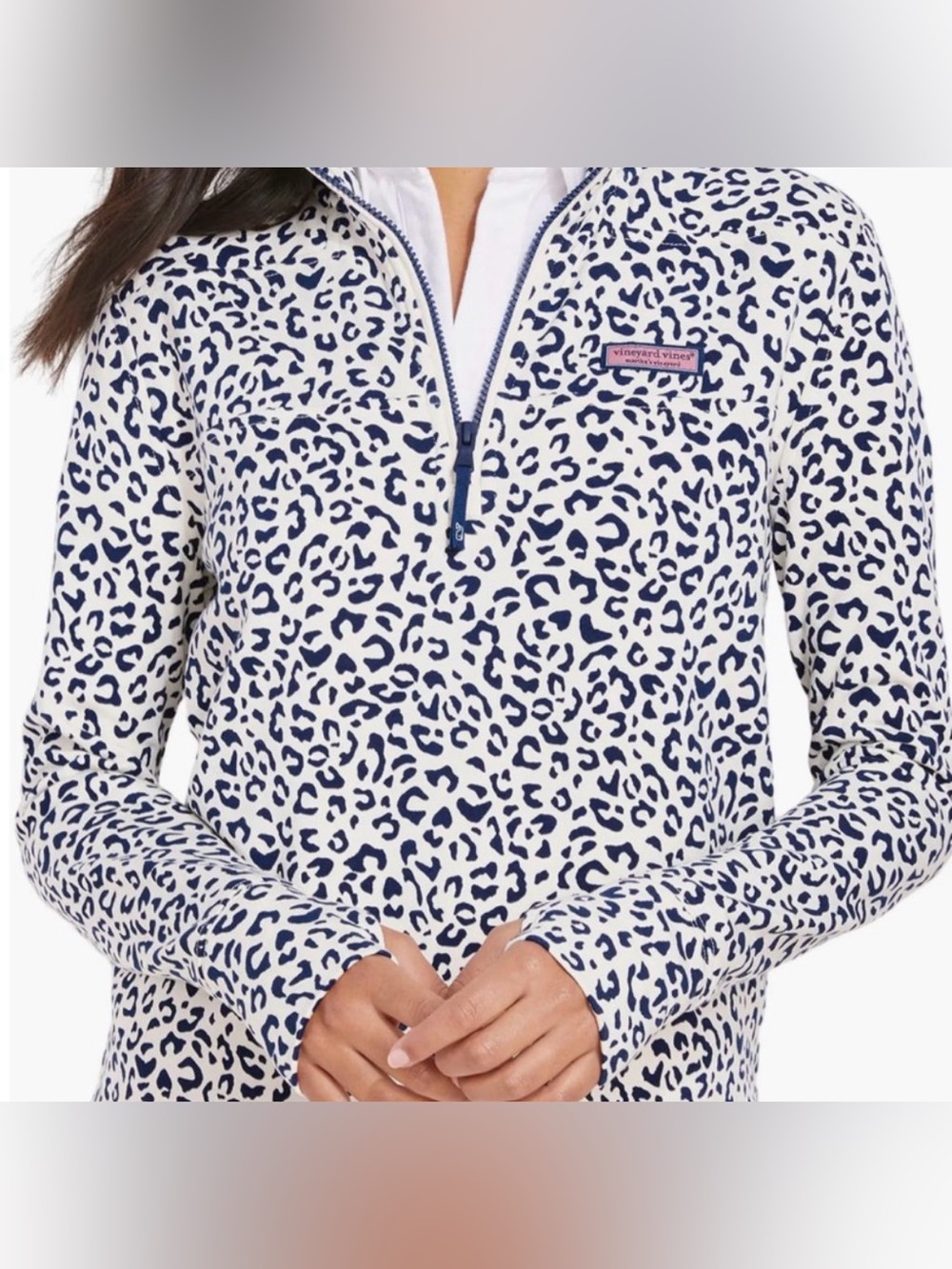 Vineyard Vines Navy Leopard Print Dreamcloth Quarter-Zip Shep Shirt